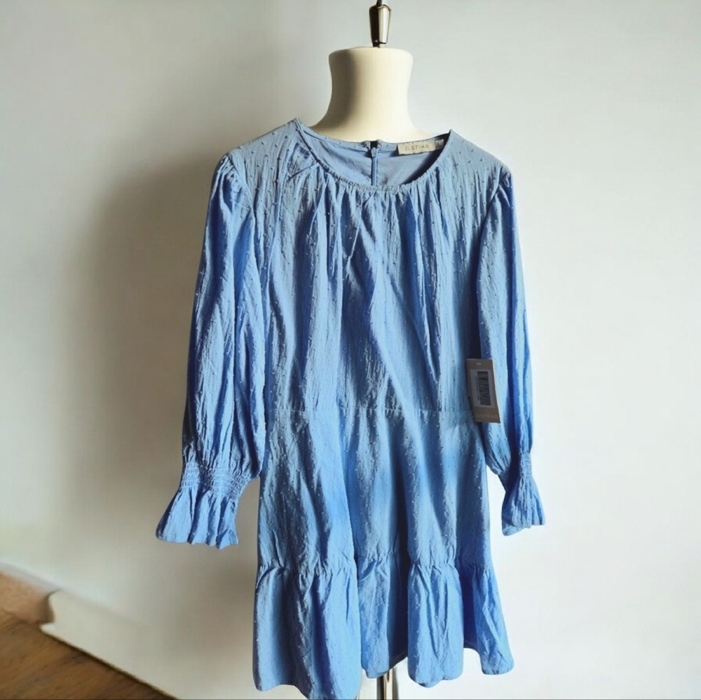 💙NWT- JustFab Light Blue Chambray Dress - Size Large